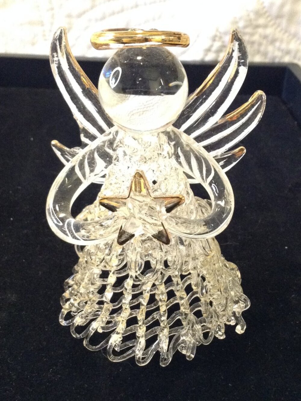 Glass Angel Spun glass skirt halo star wings Christmas Good Luck Charm Delicate